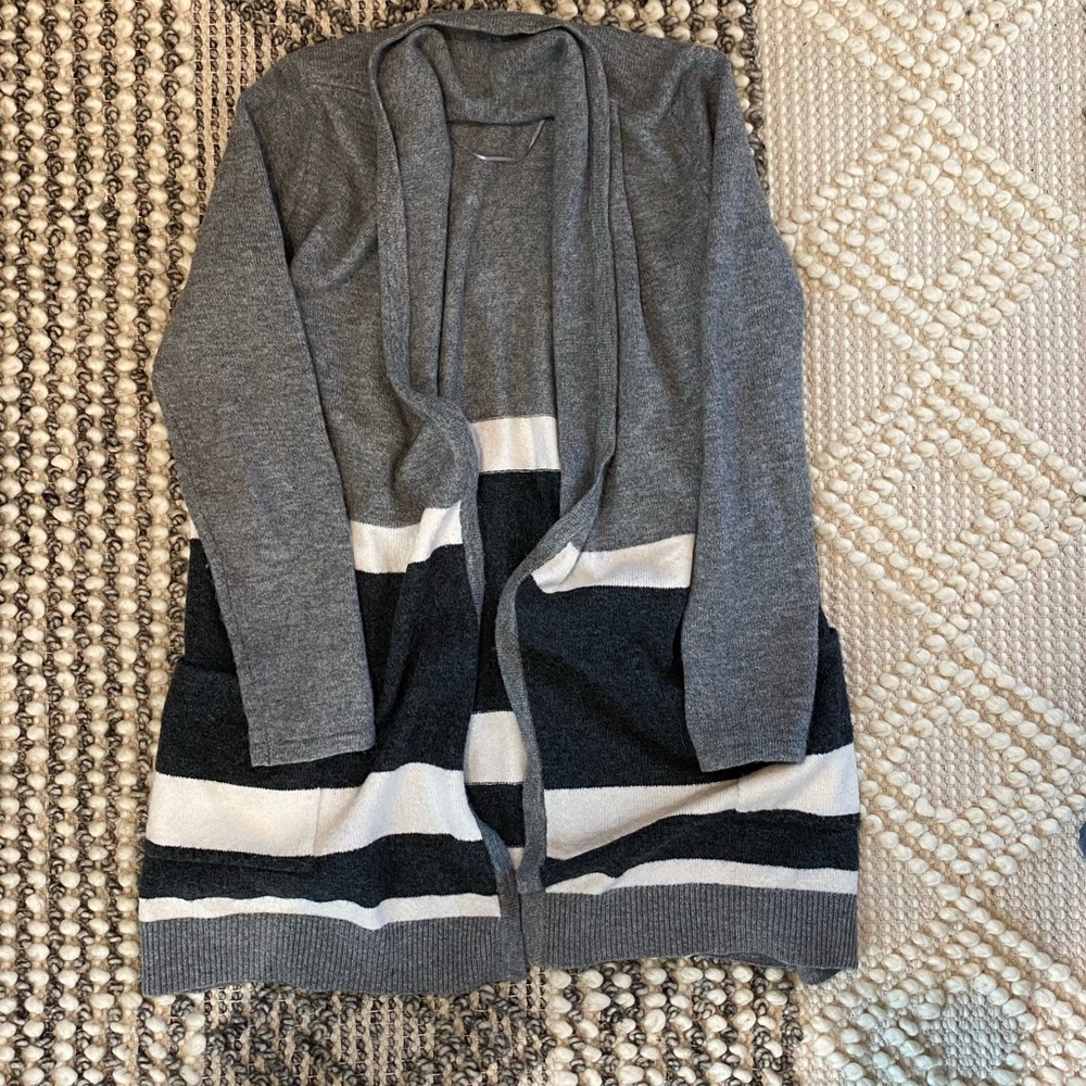 Long gray striped sweater